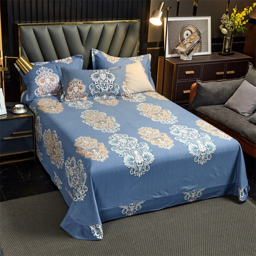 Egyptian Cotton Brushed Flat Bed Sheet Luxury Bed Cover Euro Style Thicken Soft Bed Linens Double Queen King Size(No Pillowcase)