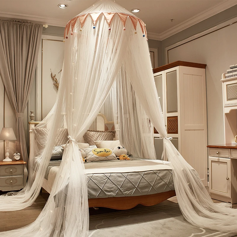 Battilo Bed Canopy Bed Curtain Mosquito Net Anti-mosquito Round Dome Hanging Indoor Castle Play Tent Kid Room Canopy for Big Bed