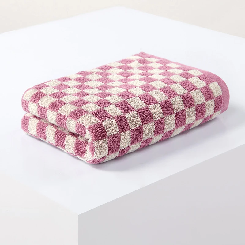 Battilo Plaid Cotton Bath Towels Set Soft Absorbent Daily Cleansing Face Hand Towel Set Patterned Lightweight Towel for Bathroom