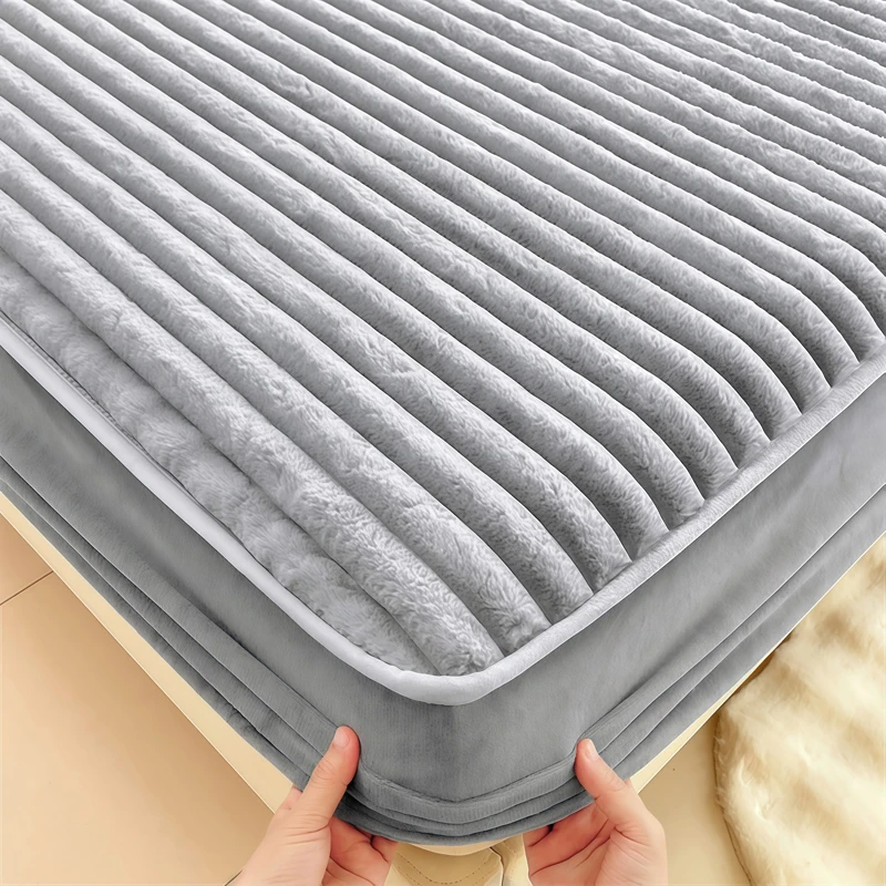 WASART Fluffy Rabbit Plush Fitted Sheet Elastic Mattress Cover Warm Winter Coral Fleece bed linens Luxury Double Bed King Size