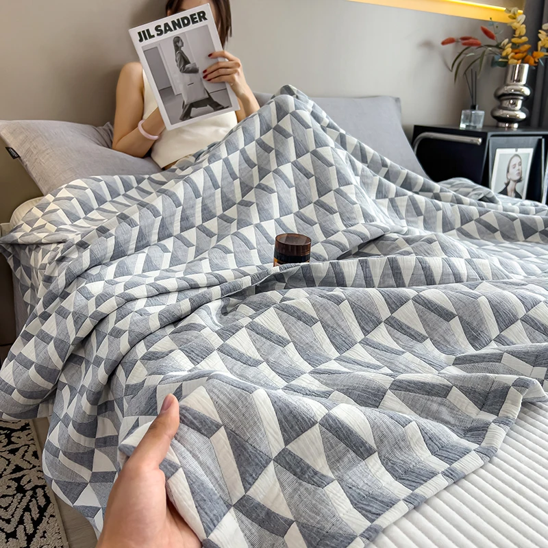 Luxury 100% Cotton Throw Blanket for Single Queen King Bed All Season Pure Cotton Blankets Cozy Soft Breathable Thermal Blankets