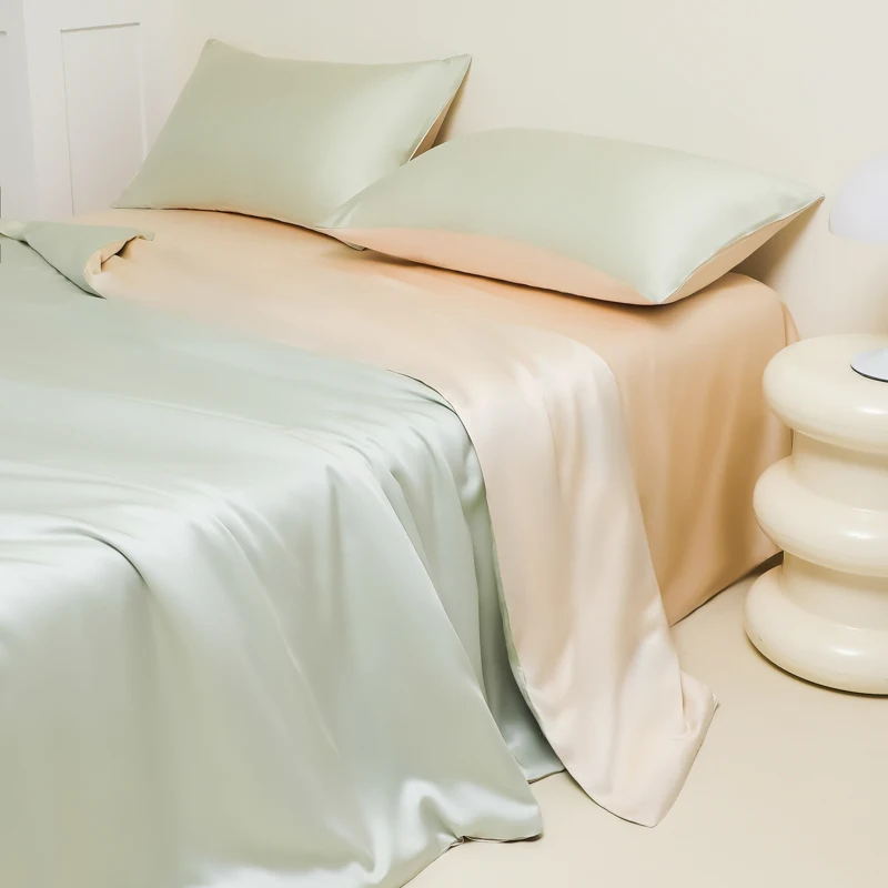 2024 New Ice Silk Bedding Set Summer Cold Duvet Quilt Cover Flat/Fitted Sheet With Pillowcases Bed Linen Full Queen King Size