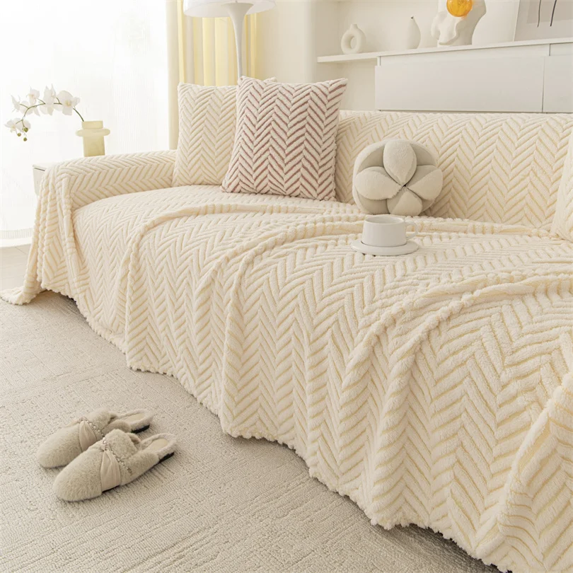 Minimalist Jacquard Plush Fleece Sofa Towel for Living Room Camping Picnic Large Size Blanket Thicken Sofa Cover All Inclusive