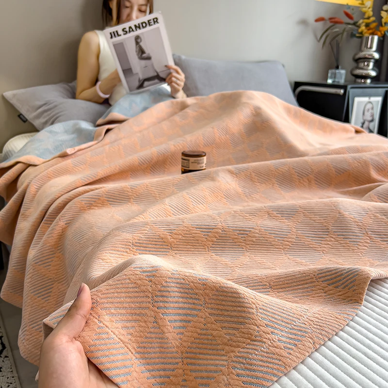 Luxury 100% Cotton Throw Blanket for Single Queen King Bed All Season Pure Cotton Blankets Cozy Soft Breathable Thermal Blankets