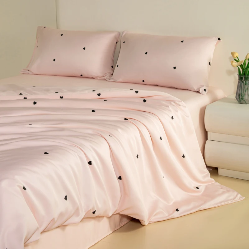 Minimalist Washed Silk Duvet Cover Set with Bed Sheet Pillowcase Silky Satin Bedding Set Luxury Twin Full Queen King Bed Sets