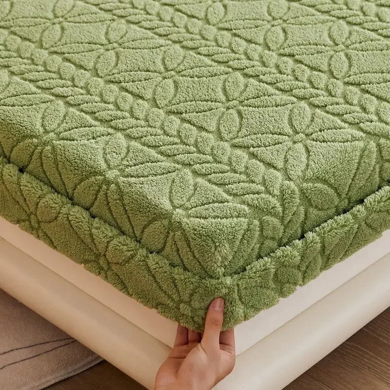 WASART Soft winter coral fleece fitted sheet elastic mattress protector cover warm plush bed linen luxury double bed king size
