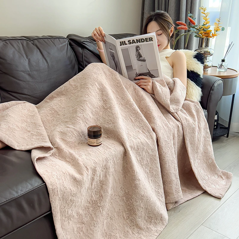 Pure Cotton Throw Blanket Soft Muslin Throws Blankets for Couch, Sofa, Bed Luxury Lightweight Boho Large Summer Blanket Quilt