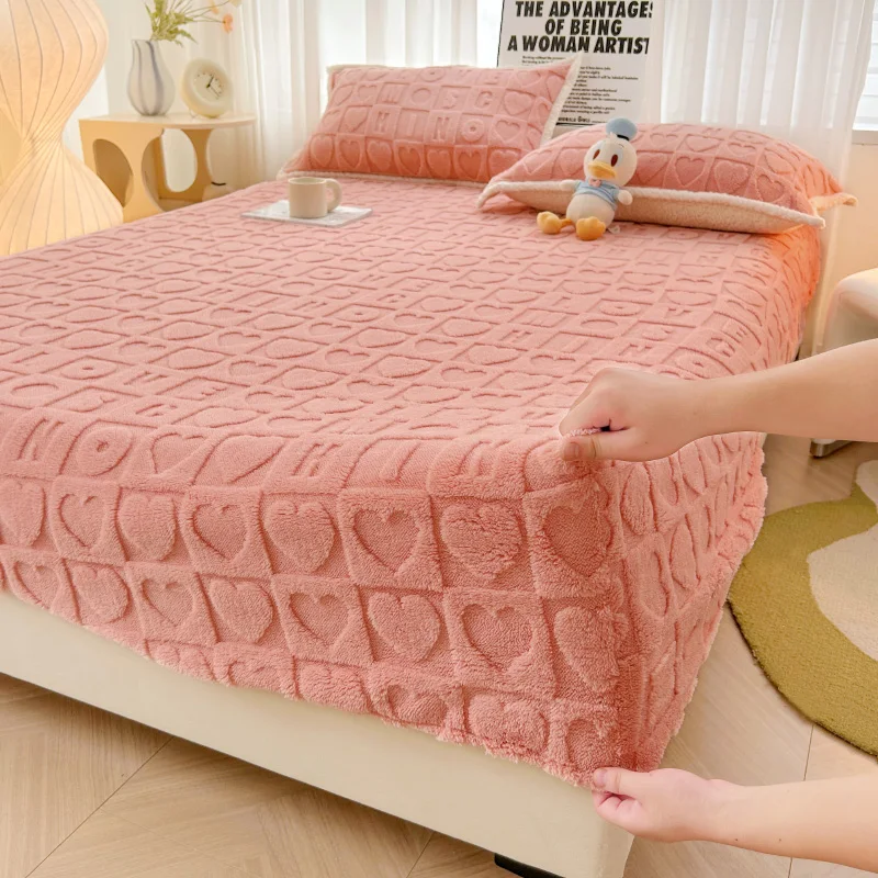 Winter Warm Fitted Bed Sheet Taff Velvet Fleece Bed Linen Single/Double/King/Queen Size Plush Mattress Cover Thick Bed Cover