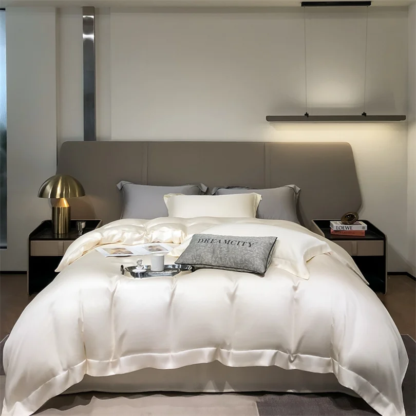 100% Organic Bamboo Bedding Set with Duvet Cover Fitted/Flat Sheet Pillowcase Luxury Silky Bedsheet Bed Linens Queen King Size