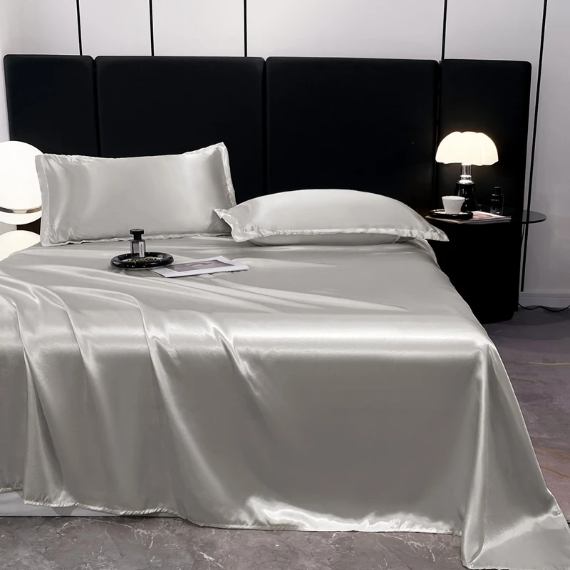 WASART Silky Smooth Satin Rayon Flat Bed Sheet Set Hypoallergenic Bedding Summer Luxury Cozy Double Bed Bedsheet Queen King Size