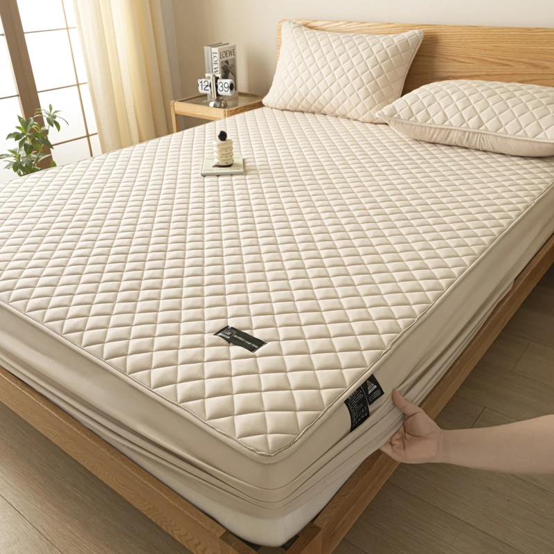 WASART Waterproof Quilted Mattress Protector Cover Elastic Fitted Sheet Style Couple Bed Protection Pad King Size Hypoallergenic