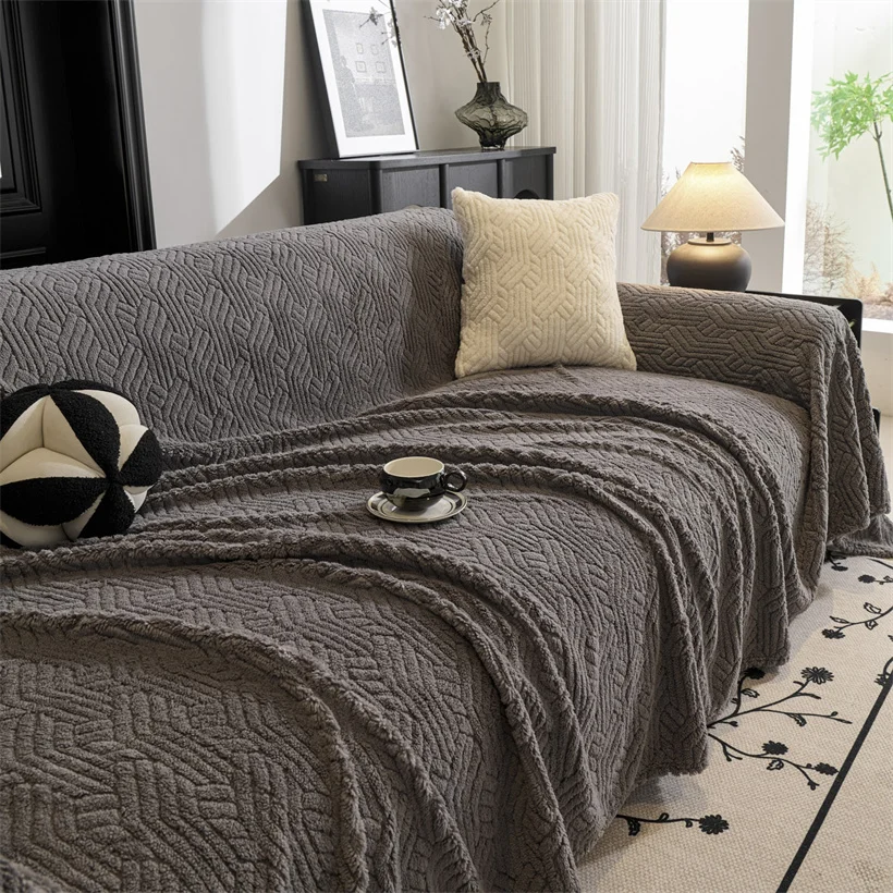 Wave Striped Sofa Cover Thicken Plush Velvet Sofa Towel Covers Ultra Soft Non-slip Couch Slipcovers Sofa Mat for Living Room