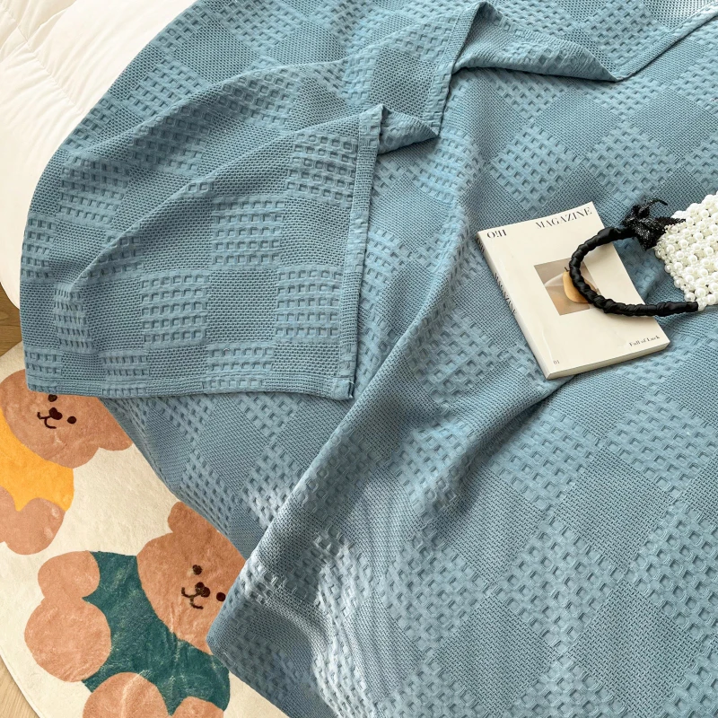 Battilo Cotton Throw Blanket Soft Breathable Waffle Blanket for Twin Queen King Bed Decorative Plaid Sofa Blankets Summer Throws