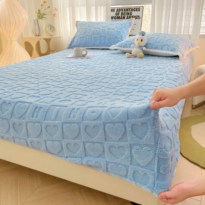 Winter Warm Fitted Bed Sheet Taff Velvet Fleece Bed Linen Single/Double/King/Queen Size Plush Mattress Cover Thick Bed Cover