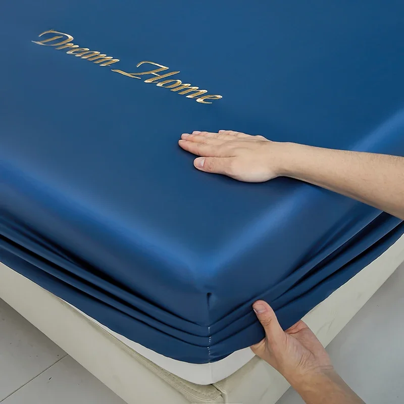 WASART Smooth satin rayon fitted sheet mattress cover summer bedspreads solid silky embroidery couple luxury double bed bedsheet
