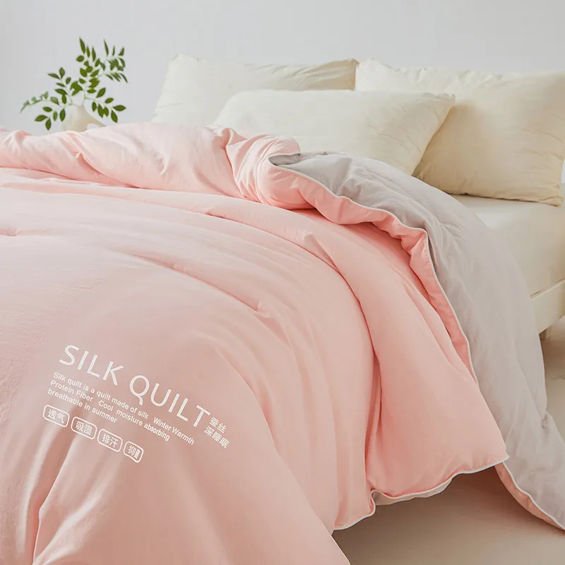 Mulberry Silk Quilt with 100% Silk Filling Temperature Control Comforter Reversible Bed Blanket Luxury Soft Quilts Cotton Cover