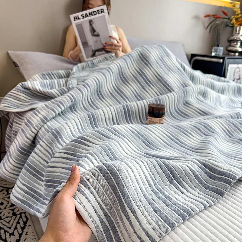 Luxury 100% Cotton Throw Blanket for Single Queen King Bed All Season Pure Cotton Blankets Cozy Soft Breathable Thermal Blankets