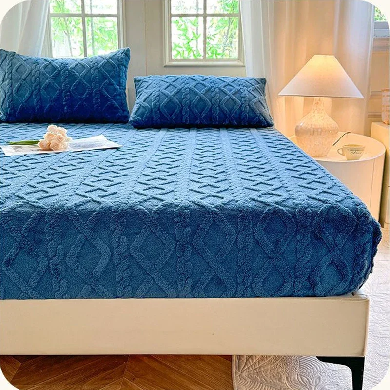 WASART Fluffy plush fitted sheet elastic mattress protector cover warm winter bed linen couple double bed bedding king size