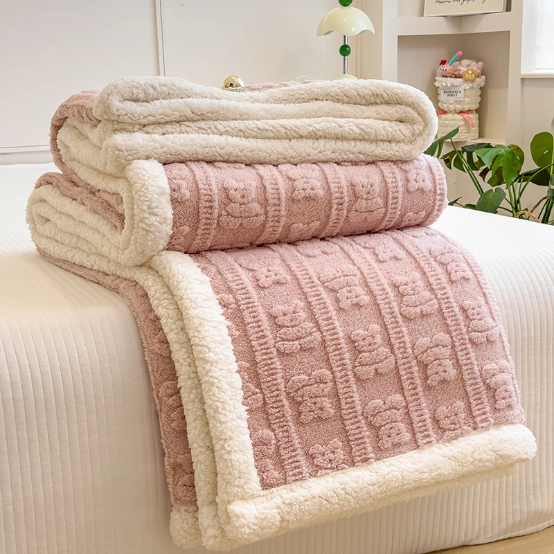 Thicken Sherpa Fleece Blanket Autumn Winter Warm Bed Blankets Double Layer Cozy Soft Fluffy Sofa Blankets Breathable Bed Cover