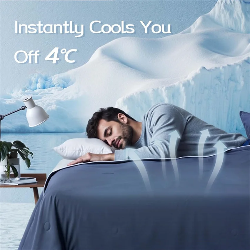 Newest Summer Quilt Soild Color Lightweight Comforter Soft Ice Silk Cooling Blanket with Double Side Arc-Chill Cold Tech Fabric