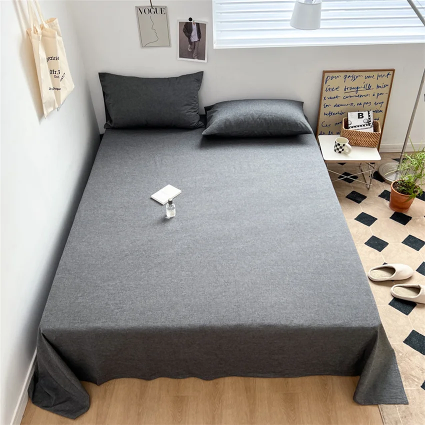 100% Pure Cotton Bedsheet 1pc Flat Sheets Nordic Grid Pattern Bed Sheet Soft Comfort Home Textile Without Pillowcase Multi-Size